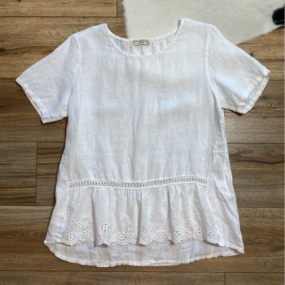 Terzo Millennio White Linen Floral Eyelet Blouse - Picture 1 of 7